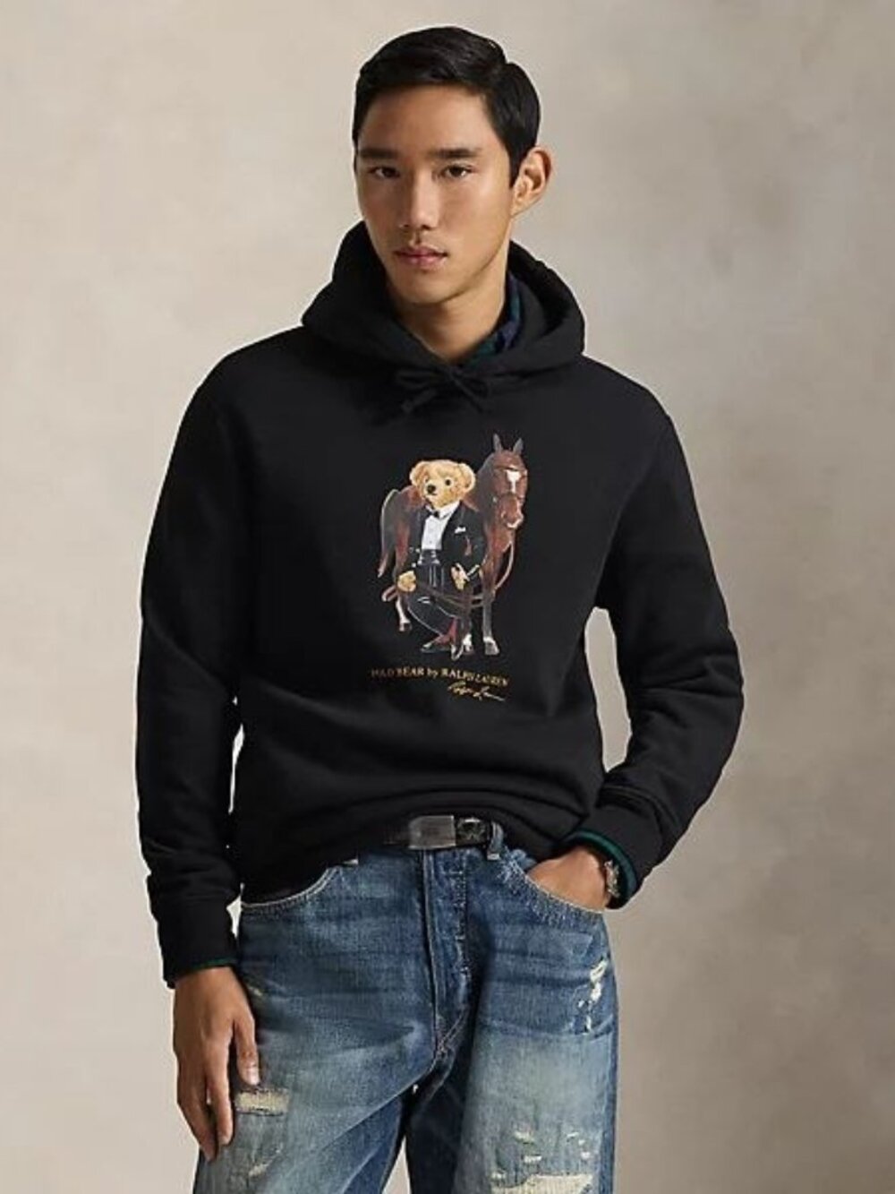 $288 Polo Ralph Lauren Bear Fleece Hoodie Black Size M